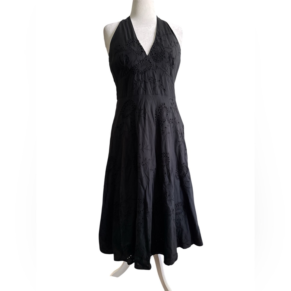 Bandolino Black Eyelet Halter Midi Dress